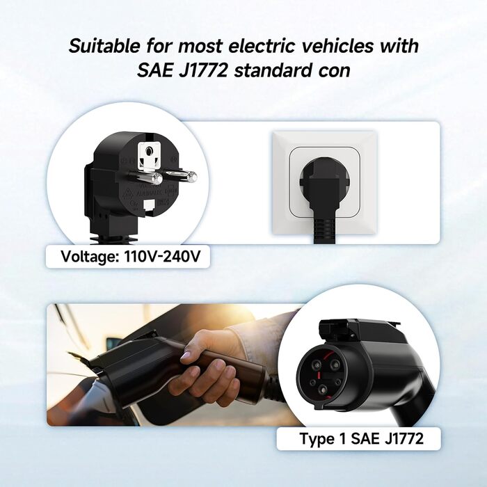 Зарядний кабель AFYEEV 3,6 кВт тип 1, зарядний кабель 6M тип 1, зарядний кабель електромобіля тип 1 з вилкою Schuko Регульований с