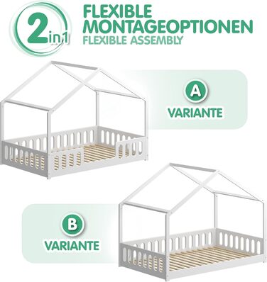 Домашнє ліжко CADANI Janne 2в1 200x120 см біле, знімний гнучкий захист від випадіння, дитяче ліжко, що розкладається, дизайн Монте