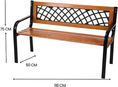Міцна садова лавка - паркова лавка з дерева та металу для 2 осіб, розміри 118х50х75см 118 х 50 х 75см, 2trade