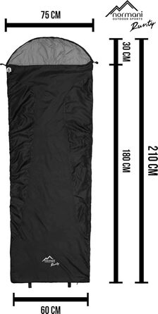 Ультралегкий спальний мішок normani Runty КОМПАКТНИЙ РОЗМІР Наповнювач з 3D мікрофібри Microtech, водонепроникний літній спальний мішок темно-чорний 210 см x 75 см x 60 см (лівий)