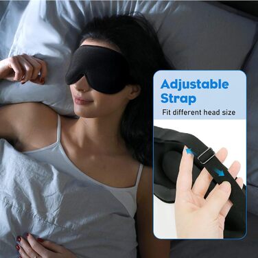 Для жінок і чоловіків, 2024 Upgrade 3D Sleep Mask for Side Sleepers, 100 Light Blocking Sleep Eye Mask, Regulable Elastic Strap for Travel, Yoga, Nap (Black)