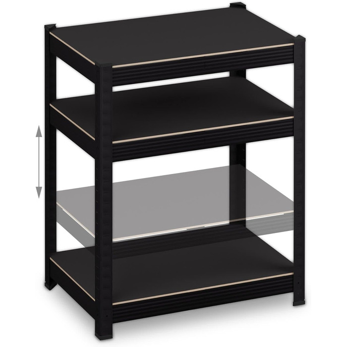 Надміцний стелаж Relaxdays, ВxШxГ 150x60x40 см, 1250 кг, 5 полиць, сталь, полиця для зберігання в підвалі, гаражі, вставного типу, чорний