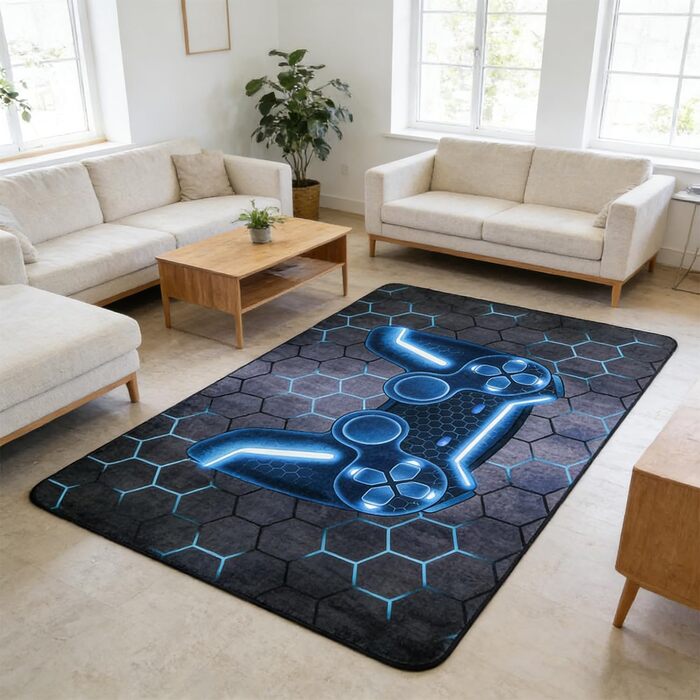 Ігровий килимок, нековзний кришталевий оксамитовий ігровий килимок, стильний синій килимок з ігровим контролером для ігрових кімнат хлопчиків, декор дитячої кімнати для хлопчиків, 80x120 см