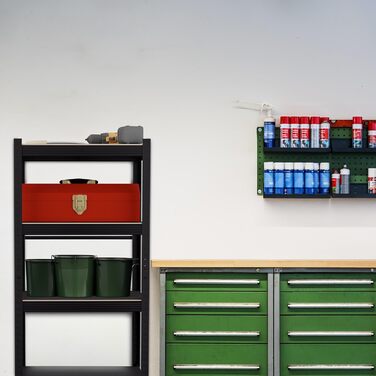 Міцний стелаж Relaxdays, ВxШxГ 120x60x40 см, 4 полиці, сталь, чорний 1000 кг, полиця для зберігання в підвалі, гаражі, підключається до розетки