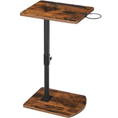 Журнальний столик HOOBRO C-подібної форми, регульована висота від 45,5 до 78 см, обертовий на 360 диванний столик з тримачем для напоїв та слотом, засовується під диван або ліжко, вінтажний коричневий та чорний EBF34SF01 Вінтажний коричневий чорний