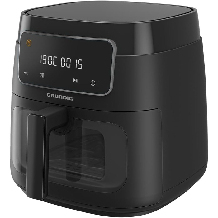 Фритюрниця Grundig FRY 7320, ємність 7,6 л, 1750 Вт, сенсорний дисплей, велике оглядове вікно, налаштування температури та часу, антипригарне покриття, кошик, який можна мити в посудомийній машині, чорний