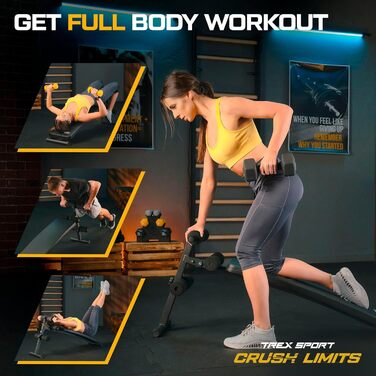 Складана лава для сидячих пресів TREX SPORT TX-050B Похила лава для тренувань з розгиначем ніг та ручками Тренажер для пресу та спини для домашнього використання