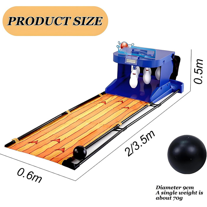 Електронний боулінг для домашнього використання - Складаний аркадний автомат з автоматичним налаштуванням кеглей, світлодіодним дисплеєм та звуком - Портативне спортивне обладнання для відпочинку та офісу, вечірок та заходів (2 м/6 футів)
