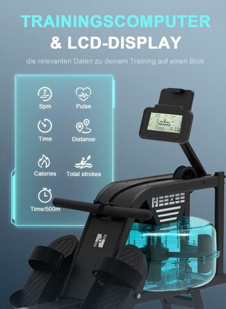 Домашній гребний тренажер Neezee, водний гребний тренажер з професійним Bluetooth-монітором та тримачем для планшета, максимальна вантажопідйомність 150 кг, вертикальне зберігання, транспортні колеса для легкого переміщення, новий монітор