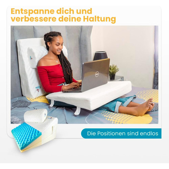 Багатофункціональна клиноподібна подушка Ritalia з валиком для шиї, розмір 60x60x30 см, подушка для спини, опора для колін, підставка для ніг, підставка для ніг, подушка для дивана та софи, подушка для читання, 60x60x30 см, білий