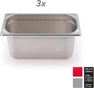 Комплект GN контейнерів, 3 GN 1/3 150 мм - НЕРЖАВІЮЧА СТАЛЬ