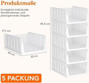 Організатор для гардеробу Lifewit, що штабелюється, висувна шафа, штабелювана коробка для зберігання у ванній кімнаті, кухонній шафі, багатофункціональна система організації, шафа для кемпінгу, 24 л, 5 шт.