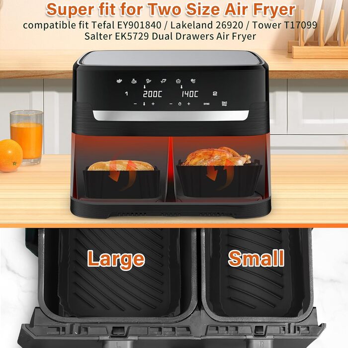 Аерофритюрниця з силіконовою формою для фритюрниці Tefal 5.2 л/3.1 л, аксесуари для великої та меншої фритюрниці, сумісні з фритюрницею Tower T17099 5.2 л/3.1 л, Lakeland 5 л/3 л і Salter Ek5729