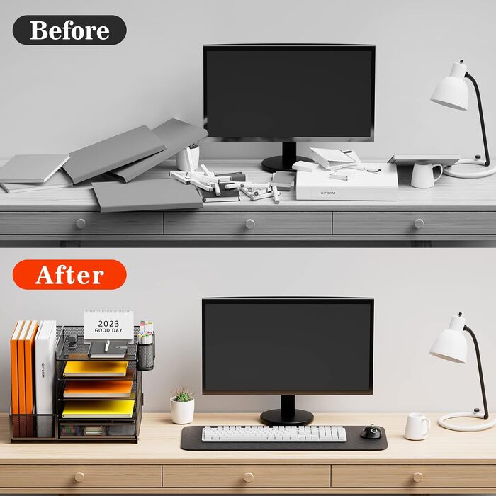 Настільний органайзер з тримачами для файлів, 5-рівневий органайзер для паперів з шухлядою та 2 тримачами для ручок, сітчастий настільний органайзер для файлів з тримачем для журналів для офісу, 5-рівневий настільний органайзер, чорний, з шухлядою та 2 тр