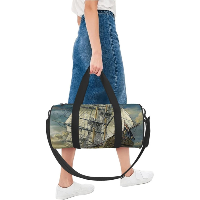 Спортивна сумка для подорожей Епоха відкриттів, з принтом корабля, чорна, універсальний розмір