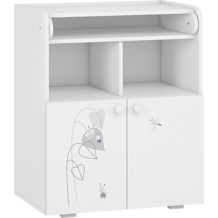 Пеленальний столик Shefa Kids 700 Basic Amis White - Багатофункціональний пеленальний столик зі складною пеленальною поверхнею, 2 дверцятами та відкритим відділенням, 70x47x86 см, дитячий, ергономічний пеленальний столик