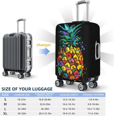 Чохол для валізи Яскравий ананас, міцний захист для багажу, підходить для валіз розміром 45.7-81.3 см, розмір XL, чорний, екстра-великий