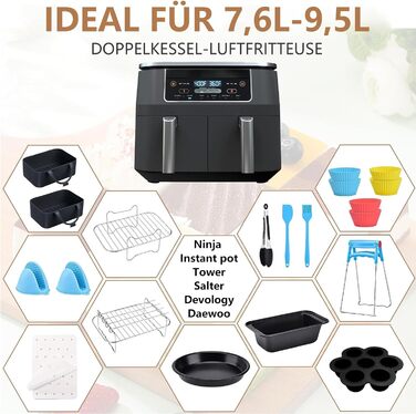 Аксесуари Аерофритюрниця для Ninja Foodi AF300EU AF400EU, 2024 нові аксесуари для двозонної фритюрниці, аксесуари для фритюрниці, включаючи форму для випічки, силіконову форму, вкладиші, решітки 20 шт., 20 шт.