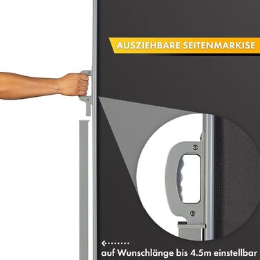 Алюмінієва бічна маркіз Floordirekt, 200x400 см, антрацит - розсувна для забезпечення приватності та захисту від сонця для балкону та тераси, поліестер 280 г/м (ПУ), захист від ультрафіолету UPF50, з кріпленням на землі 200 x 400 см, антрацит