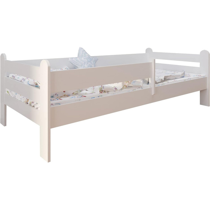 Дитяче ліжко Kids Collective 80x180 з матрацом, захистом від падіння та рейковою основою білого кольору, підходить для дівчаток, хлопчиків та підлітків.