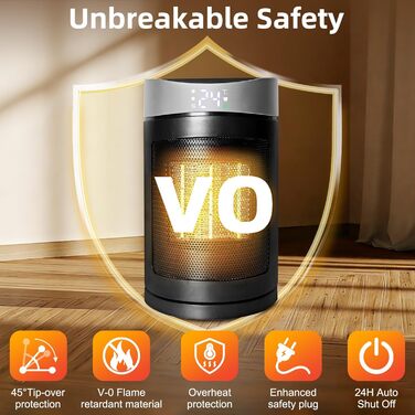 Енергозберігаючий вентилятор-обігрівач HOSSOM, електричний обігрівач потужністю 1500 Вт з керамічним нагрівальним елементом PTC, коливальний електричний обігрівач 90, термостат, 12-годинний таймер, пульт дистанційного керування, захист від перегріву та пе