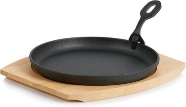 Чавунна сервірувальна сковорода BBQ-Toro з дерев'яною основою (6 шт. ) Ø 22 см - кругла вже запечена - попередньо приправлена сков