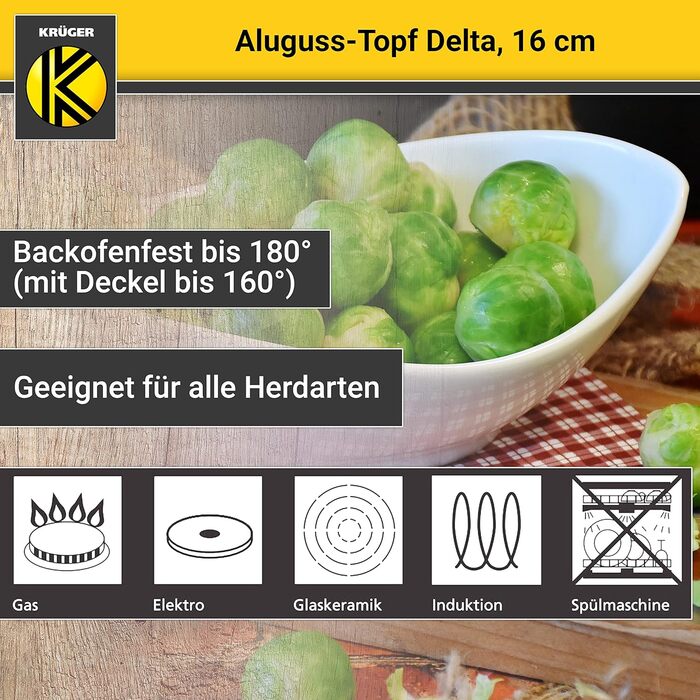 Лита алюмінієва каструля Krger Delta зі скляною кришкою - 16 см - каструля для приготування здорових та нежирних страв - підходить