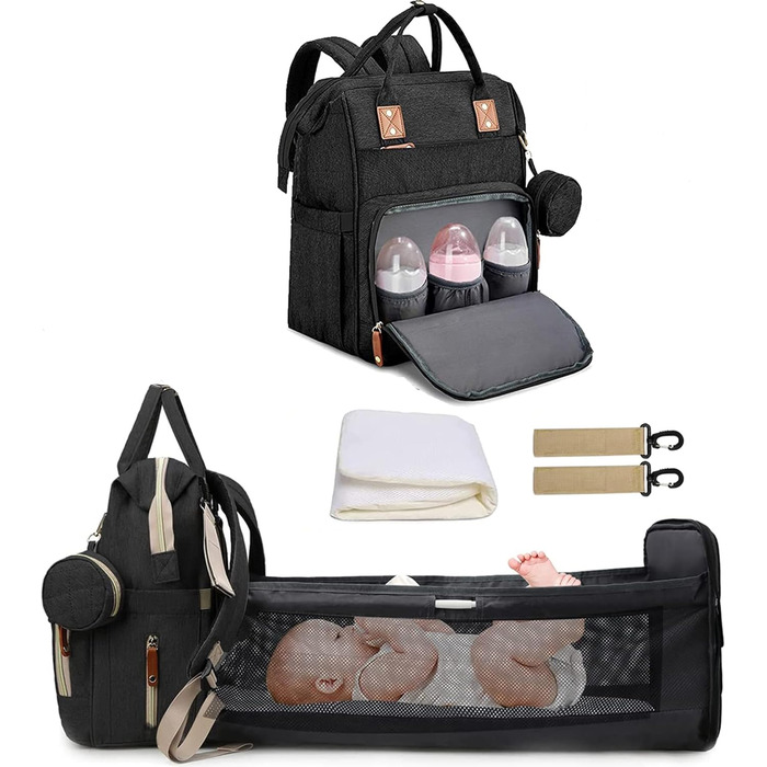 Рюкзак для пеленання Дитячі пеленальні рюкзаки з великою місткістю Портативний туристичний пеленальний мішок зі складним ліжечком