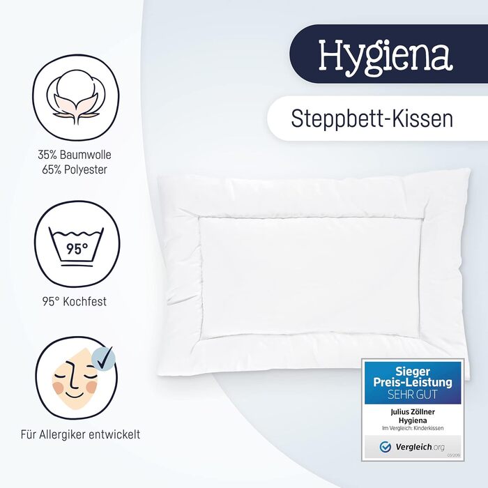 Гігієнічна подушка Julius Zllner, можна прати при 95C, підходить для алергіків, Standard 100 від OEKO-TEX, розмір 40x60 см Подушка