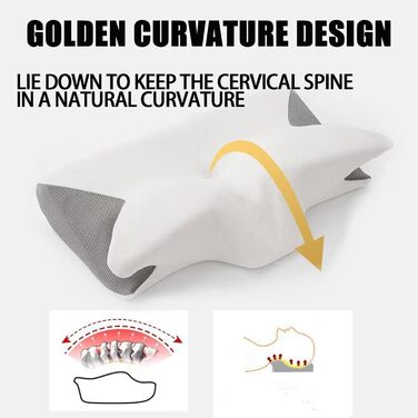 Ергономічна ортопедична подушка для шиї з піни з пам&39яттю форми, зручна подушка для голови, подушка для шиї, подушка для сну з контурною бічною підтримкою, полегшує біль у шиї