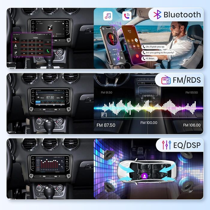 Автомагнітола Hodozzy 2G64G Android для Audi TT MK2 8J 2008-2014 з бездротовим Carplay Android Auto, 7-дюймовий сенсорний екран, 2 Din з навігацією, GPS, WiFi, Bluetooth, EQ/DSP, FM/RDS, радіо з камерою заднього виду