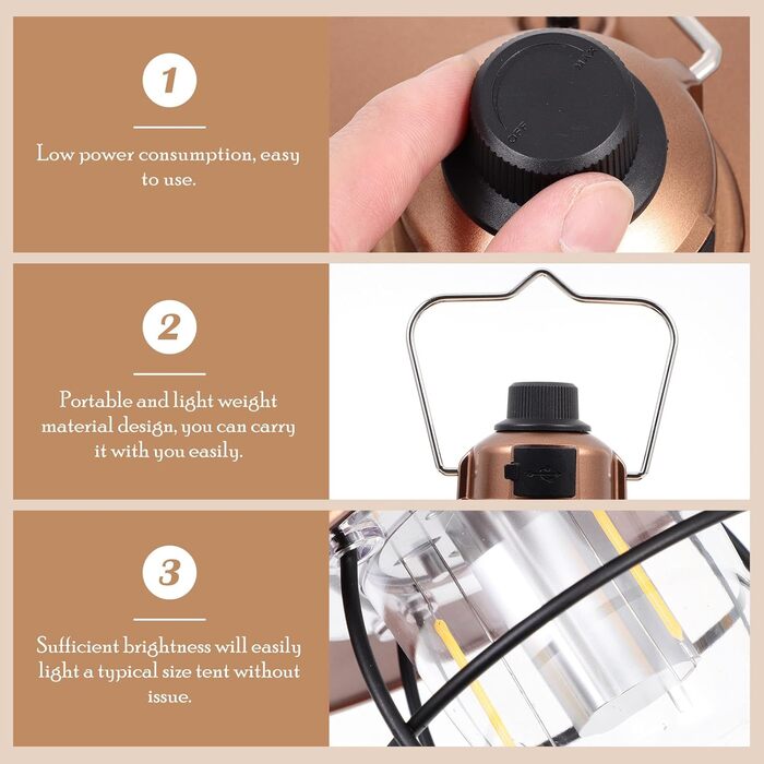 Багатофункціональний ретро-світлодіодний кемпінговий ліхтар з акумуляторною батареєю. Зручний ліхтар для намету на відкритому повітрі з гачком для підвішування. Тепле освітлення для кемпінгу та вечірок.