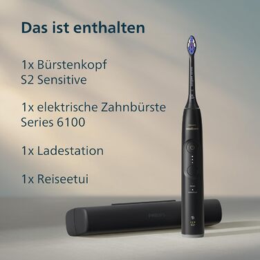 Електрична зубна щітка технологія нового покоління, датчик тиску, 6 режимів чищення, SmartTimer, BrushPacer, до 21 дня роботи від одного заряду, дорожній кейс, чорний колір, HX7401/12, 6100
