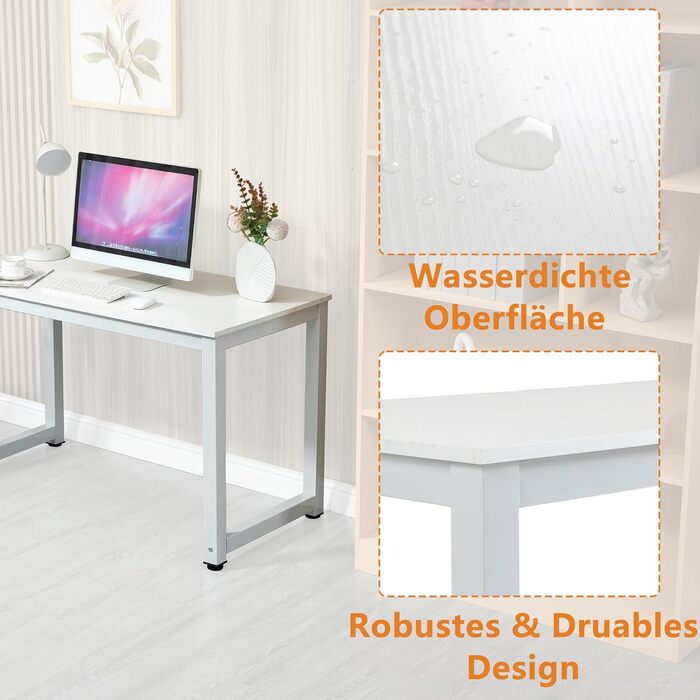 Комп&39ютерний стіл, письмовий стіл 120 x 74 x 60 см, стіл для ПК, офісний стіл в індустріальному стилі, металевий каркас (білий/білий) Білий/білий