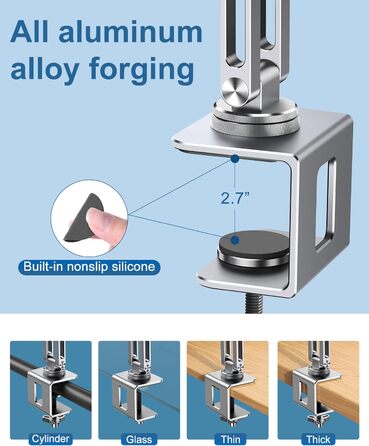 Тримач для ноутбука з поворотним механізмом на 360, алюмінієва підставка для ноутбука на стіл, регульована, складна підставка/тримач для ноутбуків та планшетів 10-16 дюймів, сріблястий