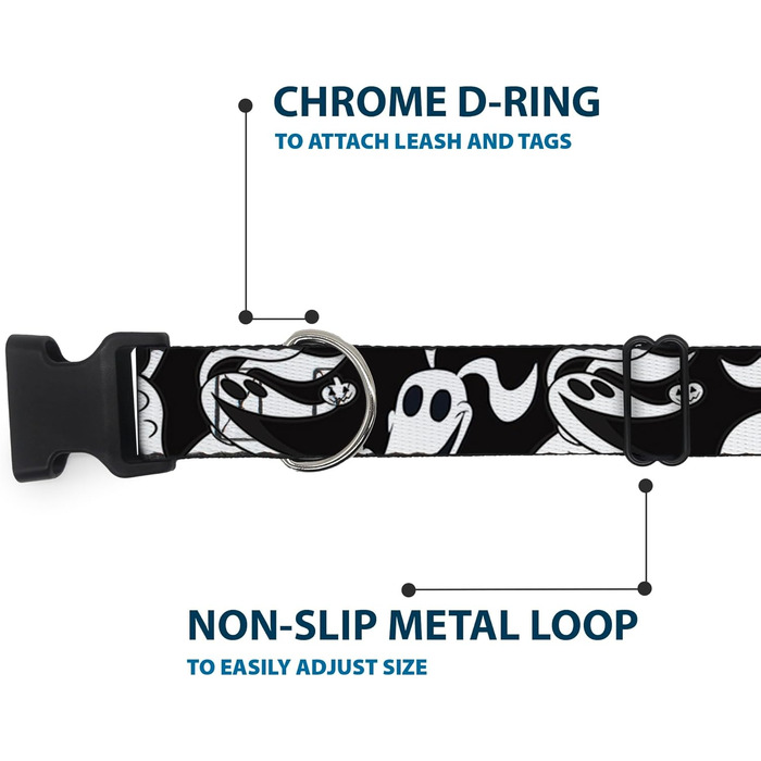 Нашийник для собак Buckle-Down Кошмар перед Різдвом, Zero, чорно-білий, ширина 22.9-38.1 см, для собак з обхватом шиї 22.9-38.1 см, розмір S
