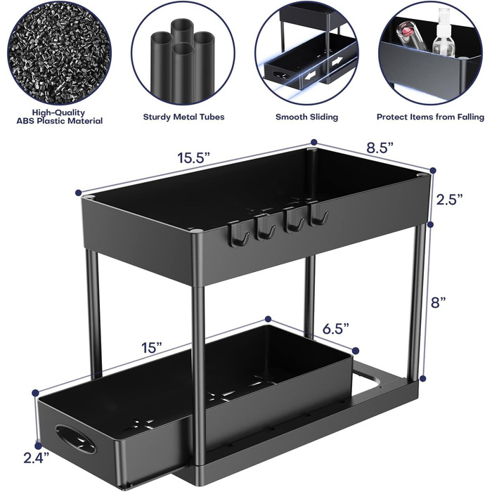 Органайзер під раковину, 2 рівні під шафою, кошик, шухляда-органайзер з гачком, під раковину, органайзер і сховище під шафою, схов