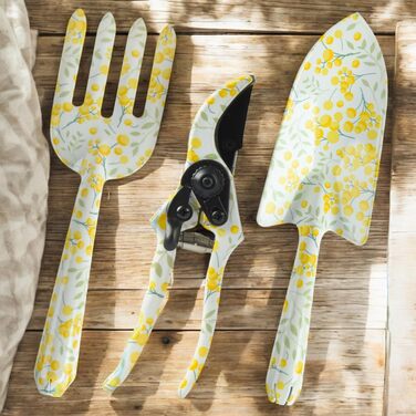 Набір садових інструментів MIJOMA 3 предмети, сталь, квітковий дизайн, лопатка, граблі та секатор, ергономічні, міцні, 28 x 8 см, для початківців та любителів рослин