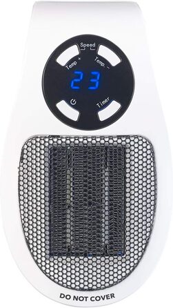 Підключається до розетки побутової техніки Sichler Керамічний вентилятор-обігрівач з термостатом, таймером, дисплеєм, 500 Вт (Маленький обігрівач для розетки, підключається до розетки, для людей похилого віку)