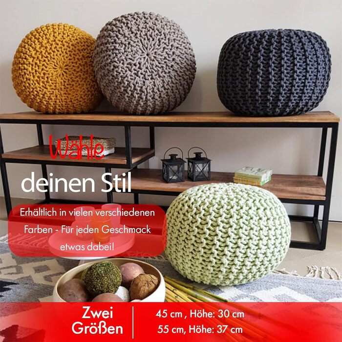 В&39язаний пуф ручної роботи Ø 55 см або Ø 45 см Подушка на підлогу, подушка на крісло, пуф для ніг, крісло-мішок - з елегантним виглядом об&39ємної в&39язки - внутрішнє оздоблення (коричневий, Ø 45 см) Коричневий Ø 45 см