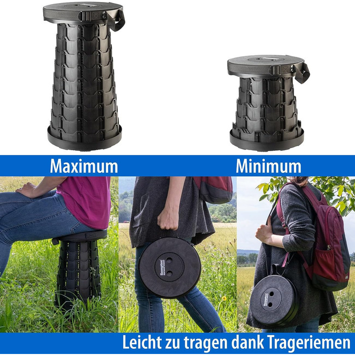 Складаний стілець Semptec Urban Survival Technology портативний телескопічний стілець із 2 предметів, регульована висота, до 200 кг (мобільний стілець, складаний, для риболовлі)