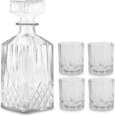 Графин для віскі Krollmann 900 мл з 4 склянками для віскі - скляний графин у вигляді кришталевої пляшки - графин для віскі для сер