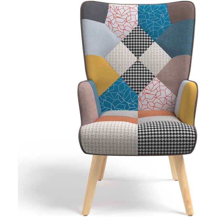Скандинавське крісло Ivar з різнокольоровою тканиною для печворку