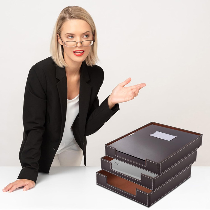 Шкіряний лоток для листів, канцелярське приладдя, органайзер для канцелярського приладдя, журналів, ювелірних виробів, косметики, розкішний тримач для листів та багатоцільова коробка для зберігання, штабелюється, для офісу, кави