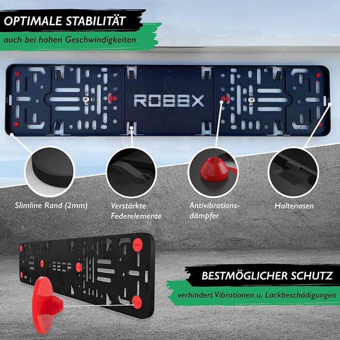 Безрамковий тримач автомобільного номерного знака ROBBX 2 шт. Вібродемпфери для захисту фарби Паркувальний диск 5 в 1 Монтажний комплект Тримач номерного знака без реклами