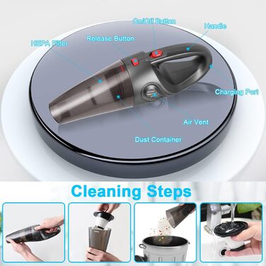 Акумуляторний ручний пилосос URAQT, 4 в 1 8500PA Легкий акумуляторний 120 Вт автомобільний пилосос Зарядка від USB з миючим фільтр