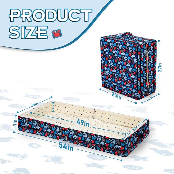 Бавовняна підкладка, портативне, складне дитяче ліжечко для подорожей мяке пінопластове ліжко з чохлом, який можна прати, безпечне та зручне дитяче ліжечко, колір океанського блакитного, 100