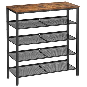 Взуттєва полиця, для зберігання взуття, 5 рівнів, велика площа поверхні, регульовані дротяні полиці, компактна для передпокою, металева, індустріальний стиль, вінтажний коричневий-чорний LBS038B01 Вінтажний коричневий чорний 5 рівнів (28 Г x 75 Ш см)