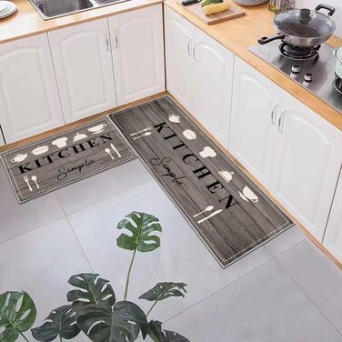 Кухонні килимки, нековзні кухонні килимки, 2 шт., килимок для підлоги, що миється, комплект кухонних килимків з розсувними наклейками, зручний, легкий у догляді, пилонепроникний килимок для кухні (Kitchenware-B, 40x6040x120 см) 40 x 120 см (прямокутний) K