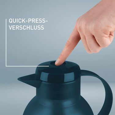 Ізольований глечик Emsa Samba, місткість 1,5 літра, застібка Quick Press, 100 герметичний, зберігає напої гарячими протягом 12 годин і холодними протягом 24 годин, зі скляною підкладкою, зроблено в Німеччині, напівпрозорий/океанський блакитний, N4012000 1